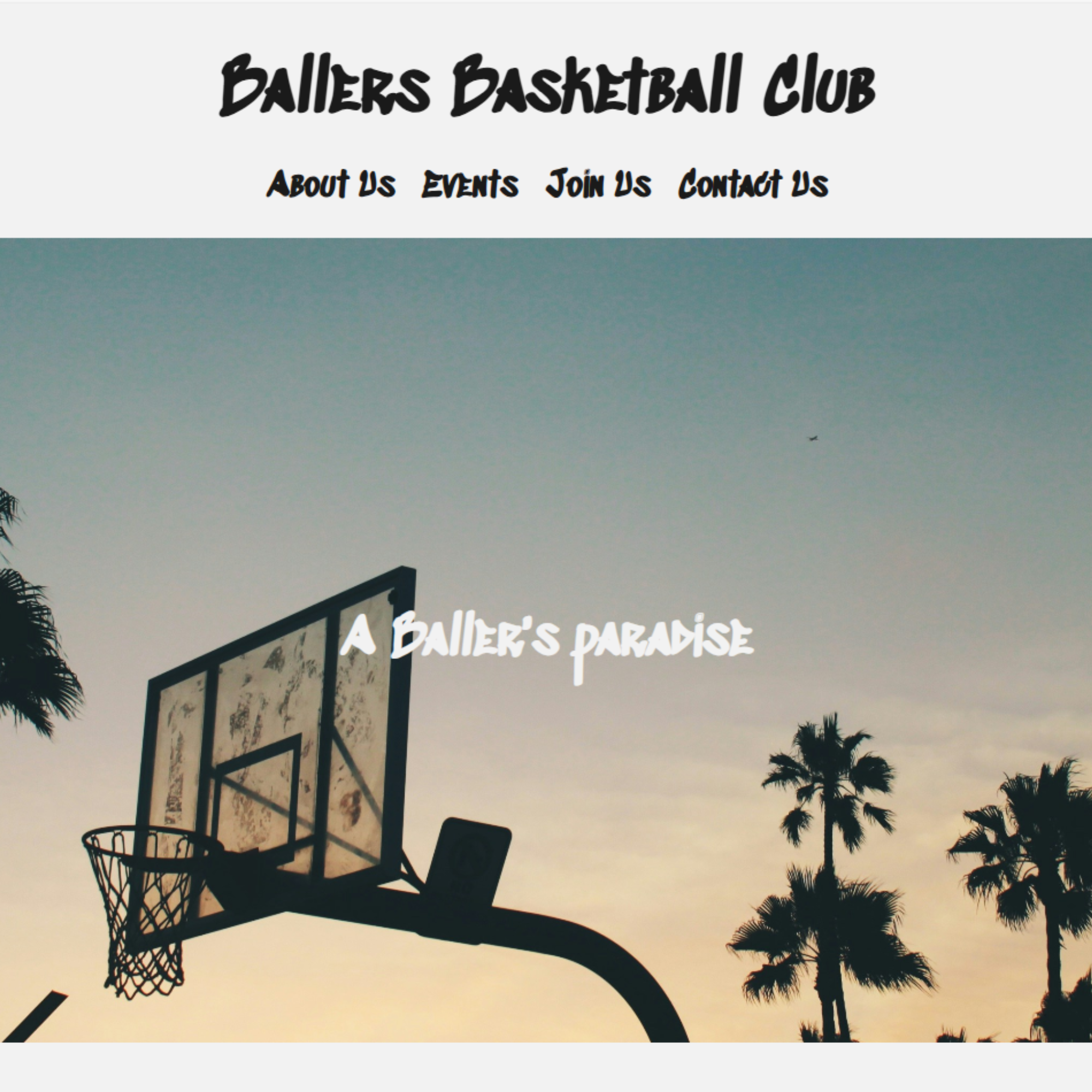 Homepage of fictional basketball club.